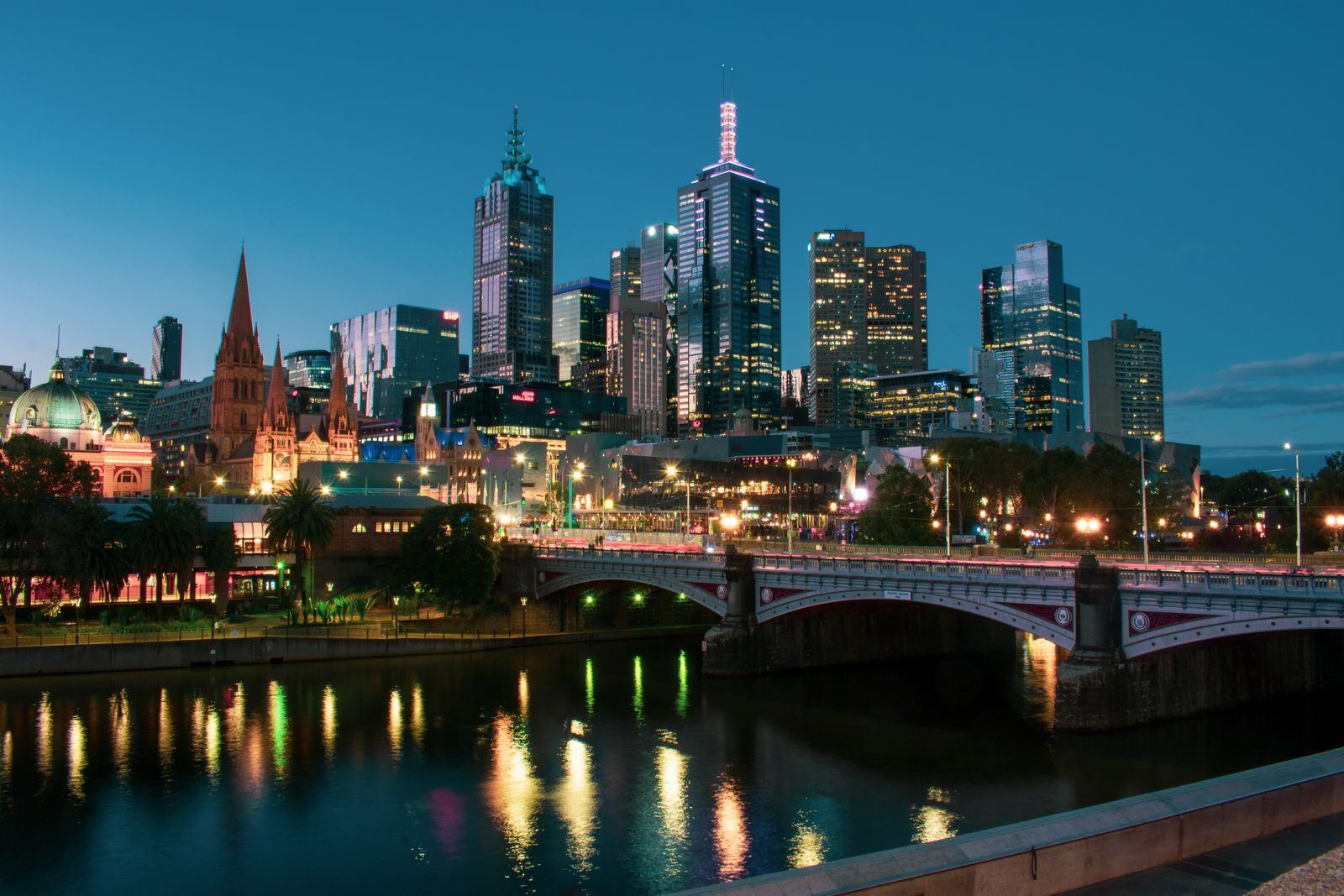 Melbourne skyline at dusk over the Yarra